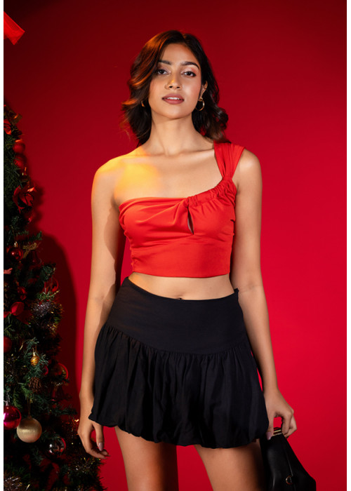 PETRIA RED ONE SHOULDER CROP TOP 